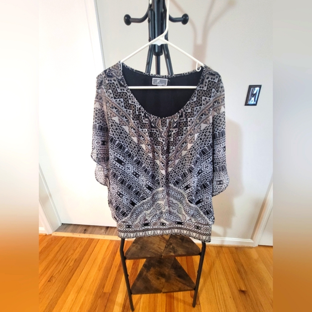 Black, Cream and White Patterned Blouse